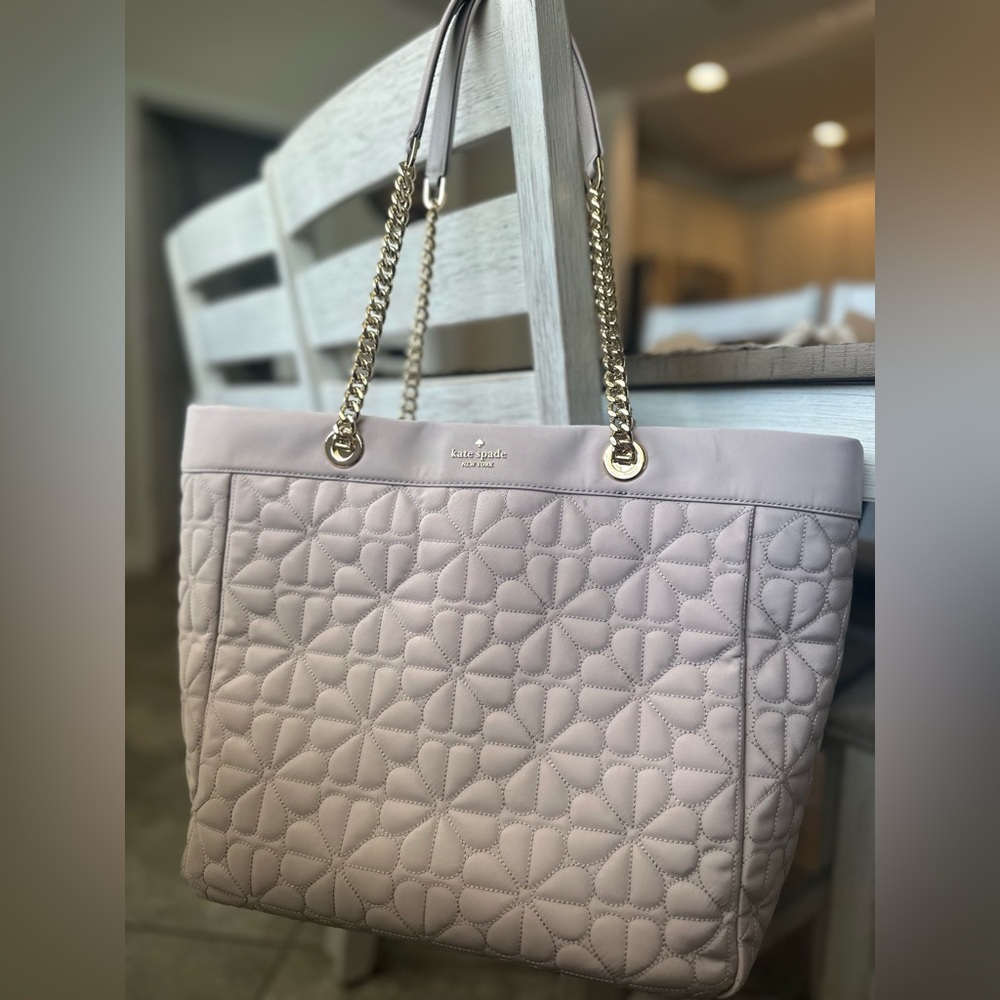 Kate Spade Gray Quilted Tote w/ gold hardware
